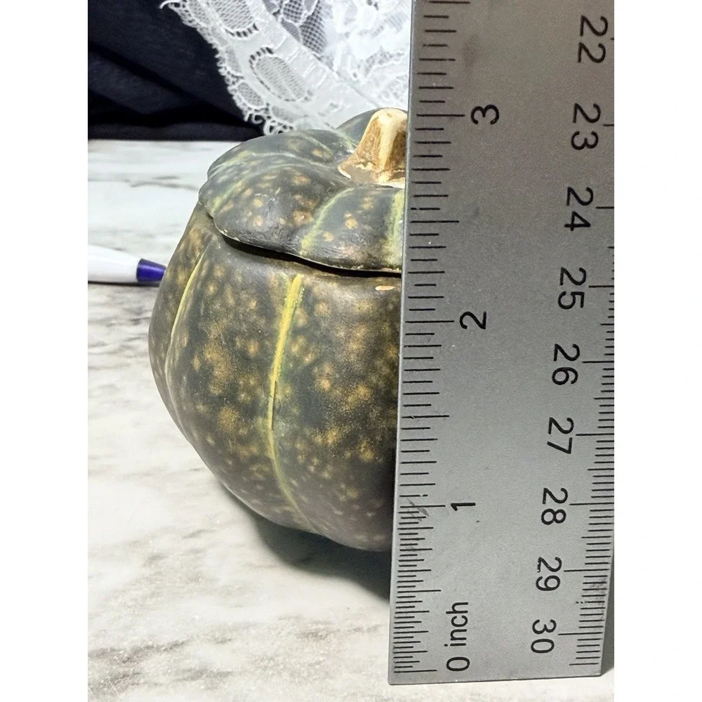 VTG Gourd/Pumpkin Ceramic Candle‎ Holder ~ Green ~ 3 x 3 (P2939)